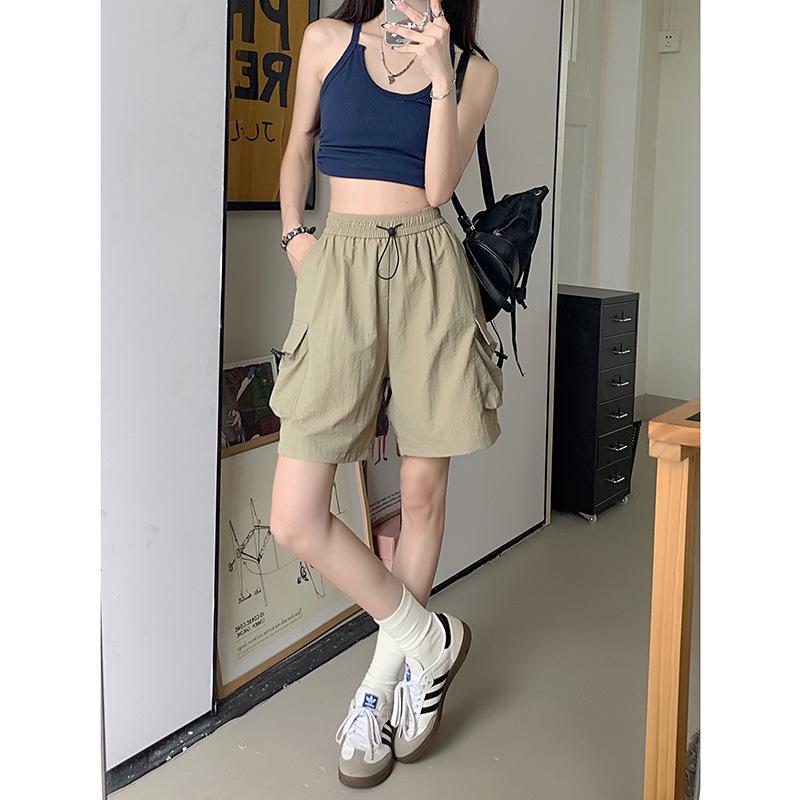 

Летние шорты в корейском стиле с эластичной талией на кулиске: Универсальные женские брюки карго Extra Large хаки