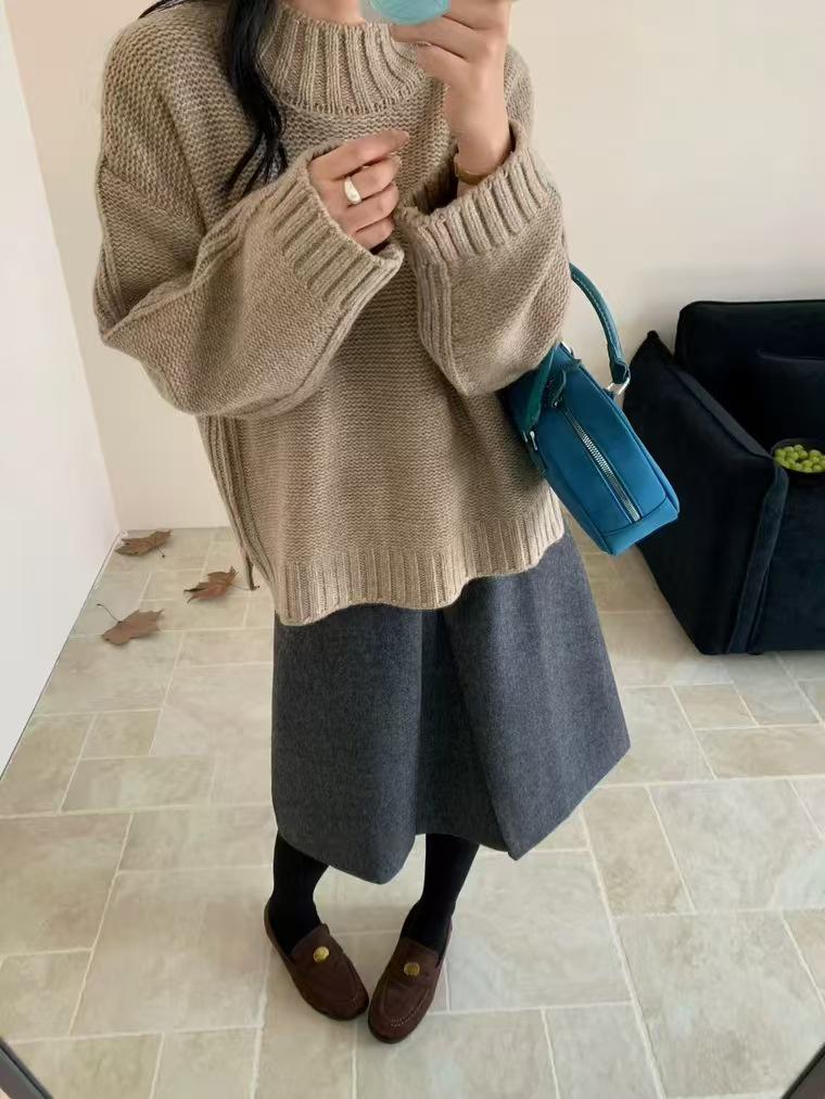 Women's Thick Pure Wool Turtleneck Sweater - Autumn/Winter Loose Knit Cashmere Style