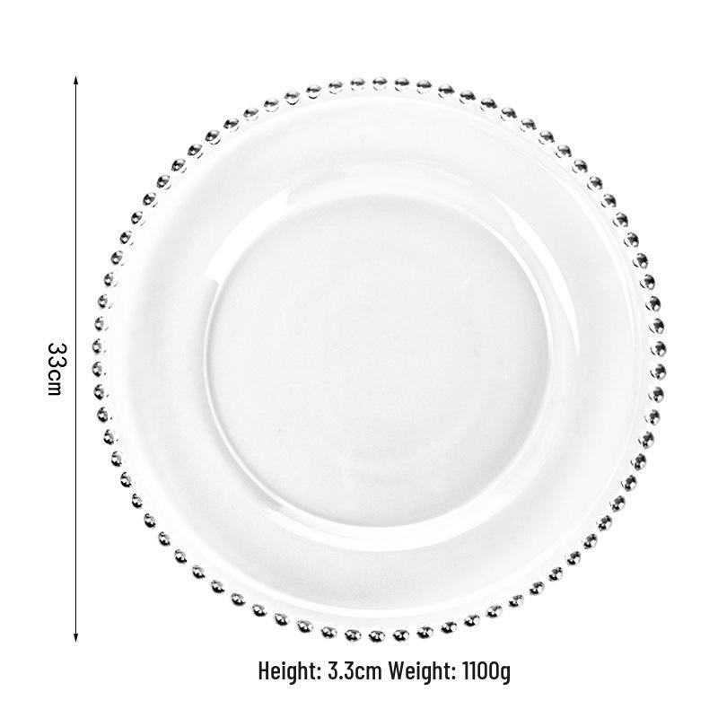 Gold-Edged Glass Beaded Salad Plate for Weddings and Banquets