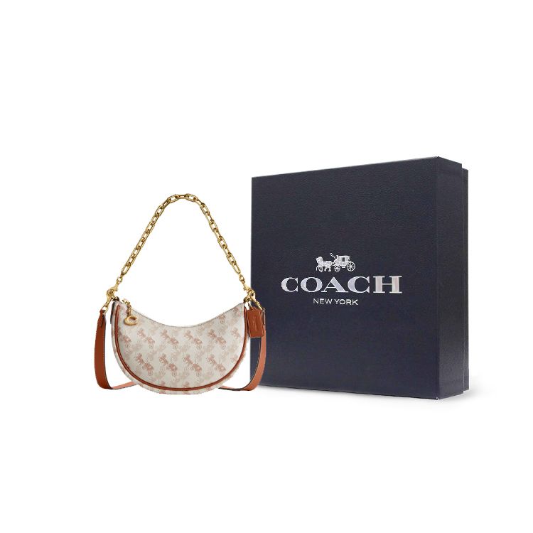 Coach Mira 23 Horse And Carriage Print Coated Canvas And Leather Crossbody Bag Medium Women Bags Chalk Polished-Amber CM584-B4TXF