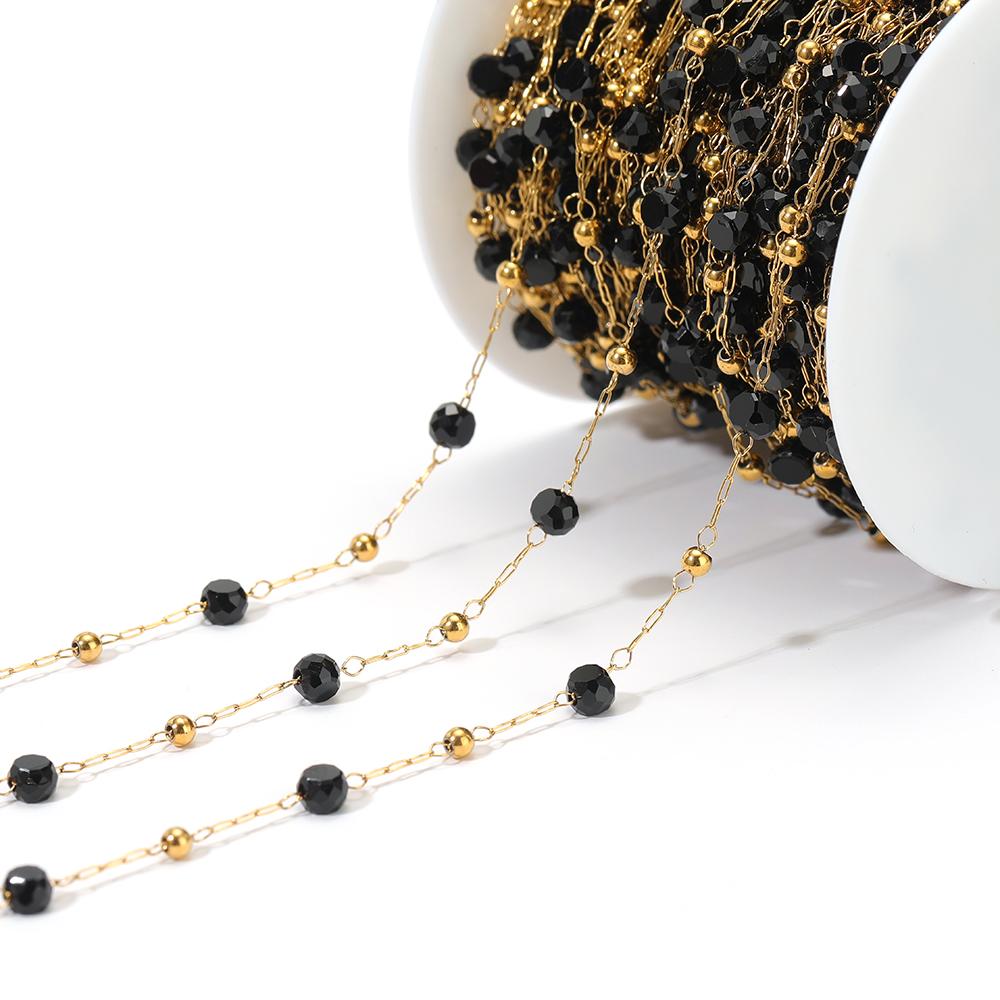 1 Meter Stainless Steel Vacuum Gold Beads Chains with 4mm Crystal Glass for DIY Necklace Findings Craft Bracelets Jewelry Making