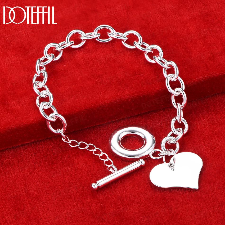 925 Sterling Silver Heart Pendant Bracelet Wedding Jewelry