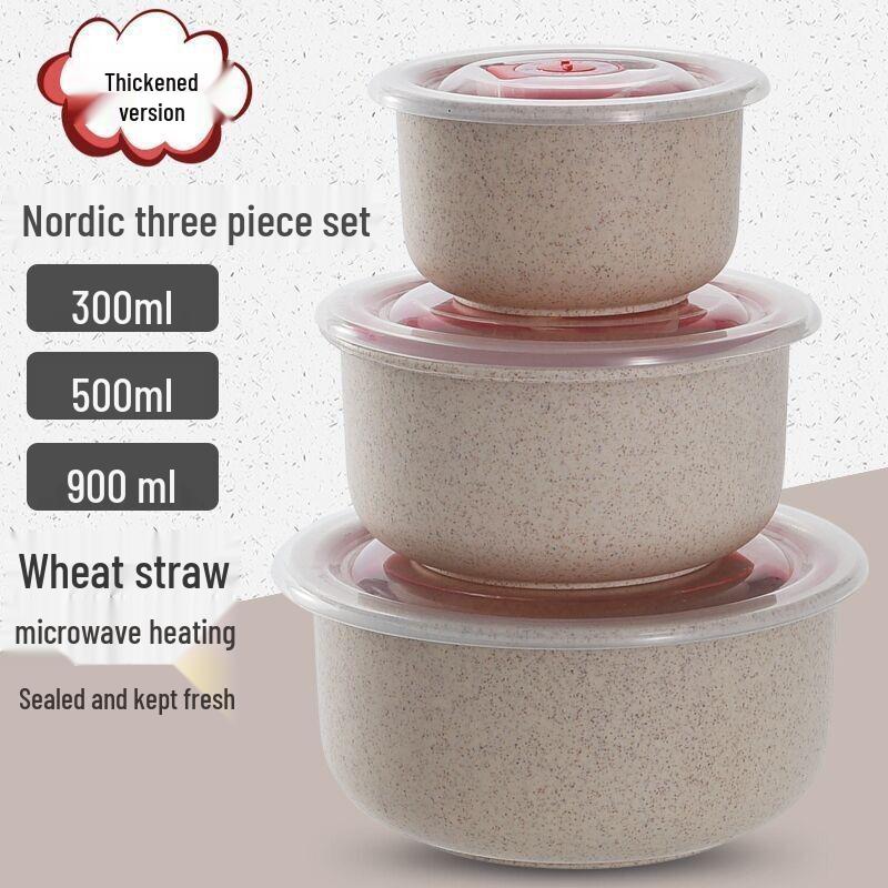 

Набор герметичных мисок из пшеничной соломы для микроволновой печи с крышками - 3-предметный ланч-бокс в подарок с печатью логотипа
