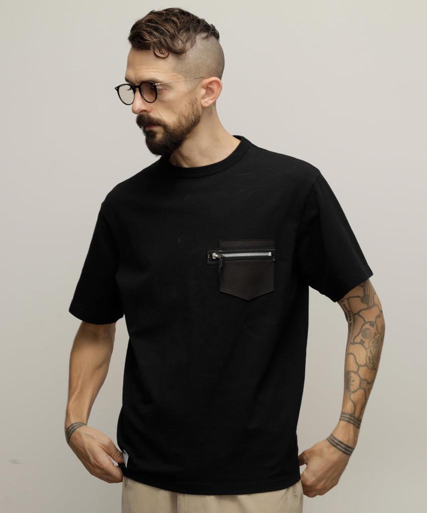 Schott NYC Custom Zip Leather Pocket T-Shirt, Men's, Size Small, Black, 782-4134003