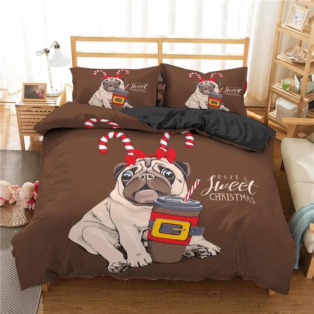 Cozy Lightweight King Queen 3d Cartoon Pug Dog Lovely Home Pet Puppy Pattern Size Cute Animal Theme Soft Comforter