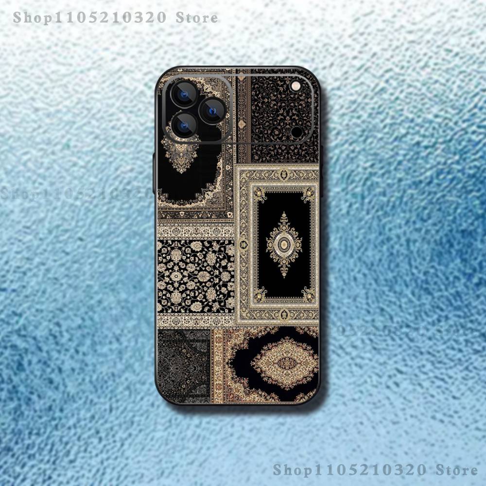 Arab Persian Carpet Floral Phone Case For iPhone 17,16,15,14,13,12,11,Pro Max,XSX,,XR,SE,Mini,8,7,Soft Silicone Black Cover