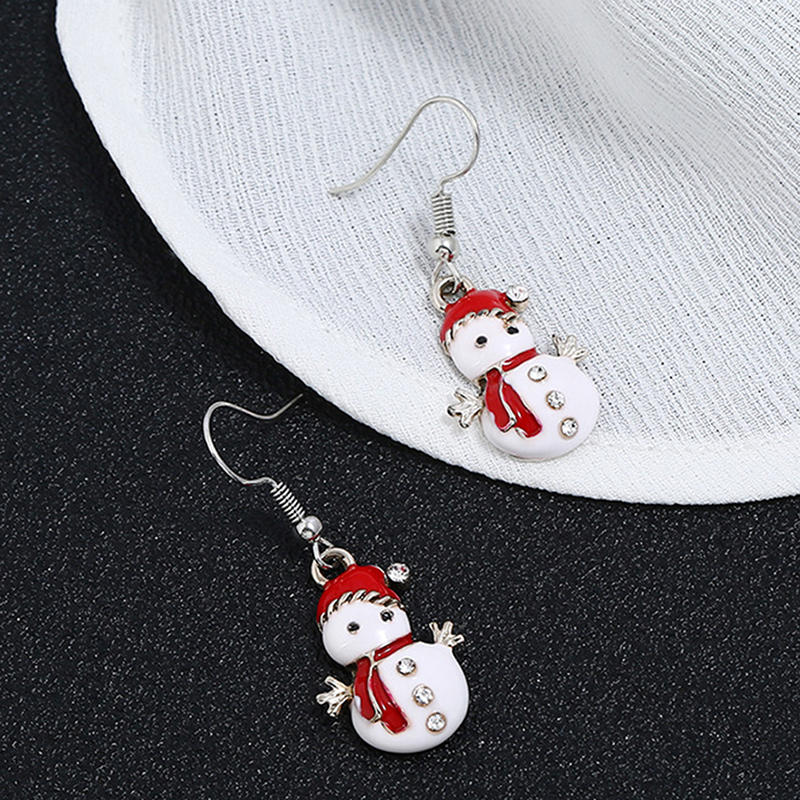 Cute Christmas Snowman Earrings For Women Elegant Snowflake Christmas Tree Sock Bells Earrings New-Year Party Jewelry Gift