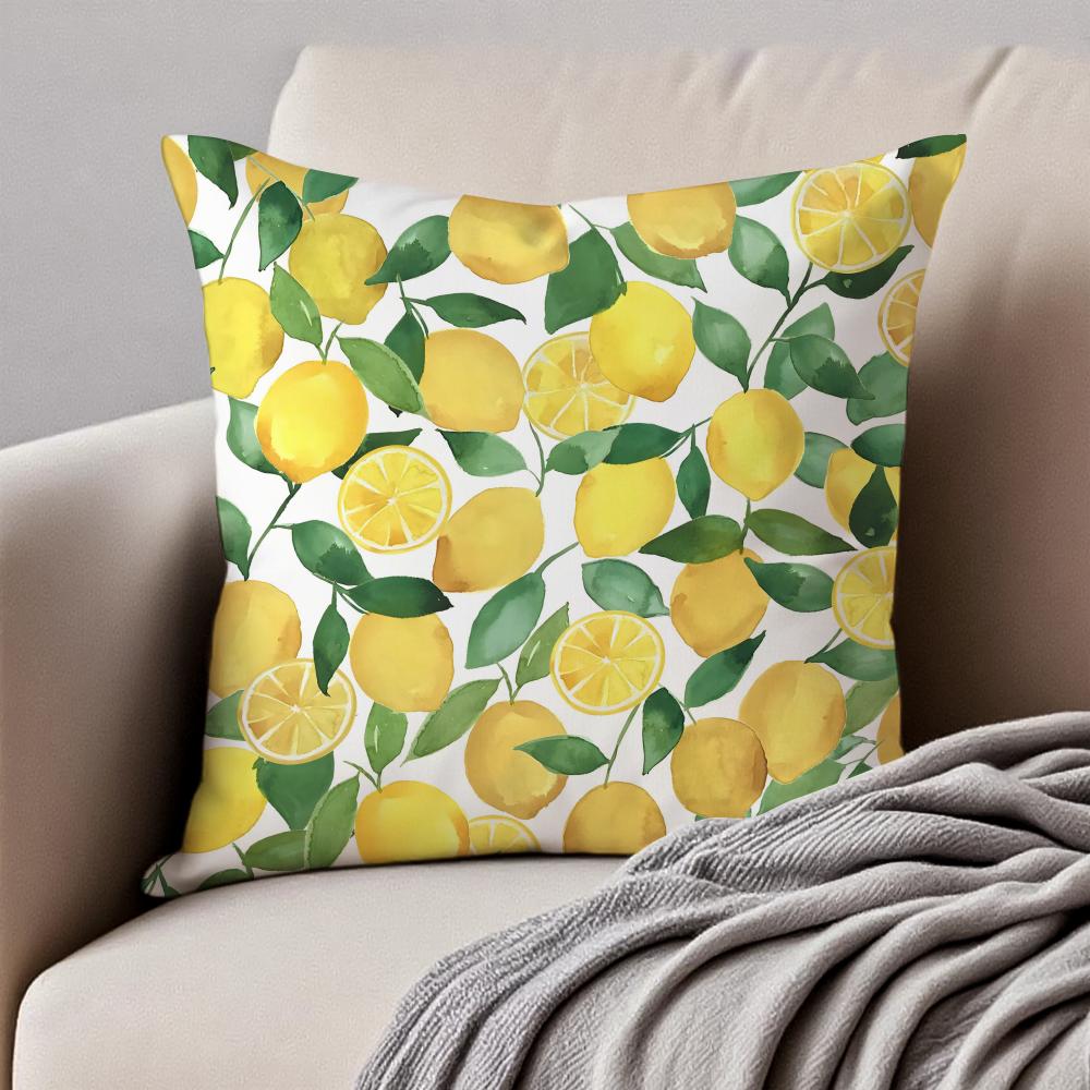 Blue  toned Watercolor Lemon Cushion Cover Pillowcase Antidustmite Invisible Zipper Short Plush Sofa Cushion