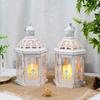 Set of 2 Vintage Decorative Lanterns 9.5" H Hanging Lantern Metal Candleholder with Tempered Glass for Events Wedding