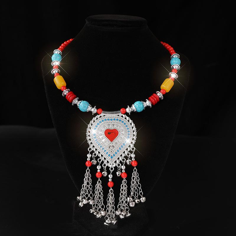 Retro Yunnan Ethnic Style Collar Women's Handmade Imitation Miao Silver Beaded Exaggerated Necklace Set Chain Stall Necklace