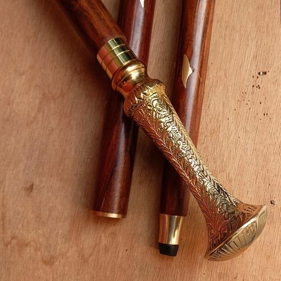 93.98 Cm Wooden Walking Cane, Brass Handle Walking Stick, Father's Gift, Mother's Gift Unisex Cane Gift for Her and Him