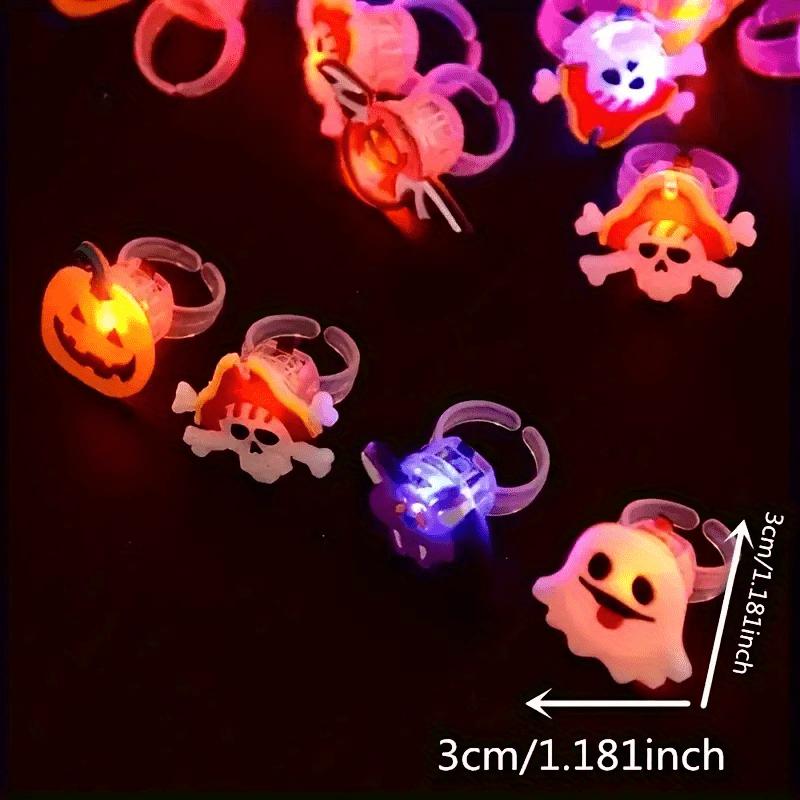 50pcs Glow-in-the-Dark Halloween Ring Pumpkin Skull Bat More Spooky Design Decoration Halloween Celebration Gift Battery Powered