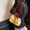 Fashion Color Blocking Design Neutral Drawstring Canvas Shoulder Crossbody Bag For Casual Girls Daily Use