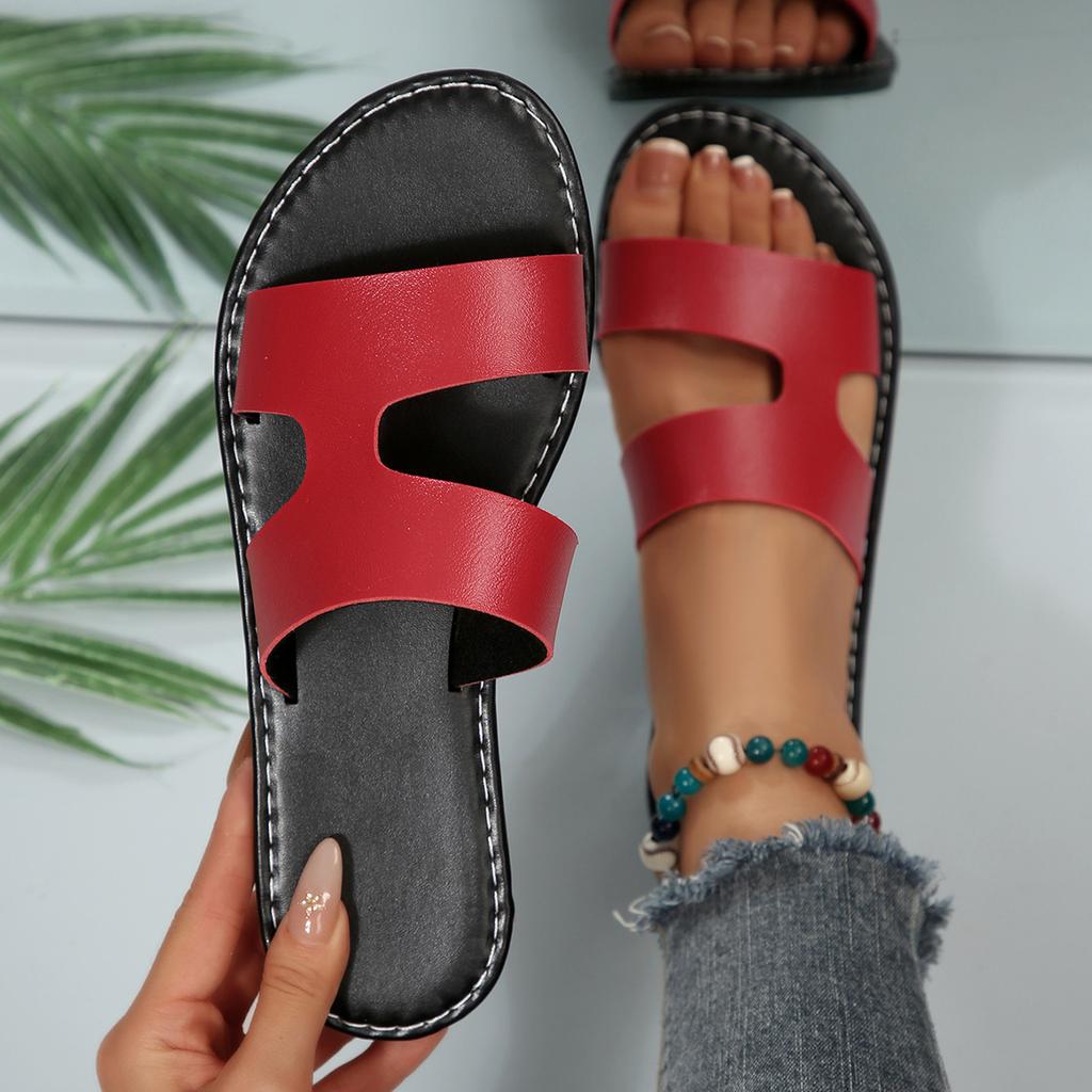 Women Slippers Round Headed Leather Ladies Slippers Casual Couple Beach Flat Shoes Comfortable Sandals Lightweight Slides Women