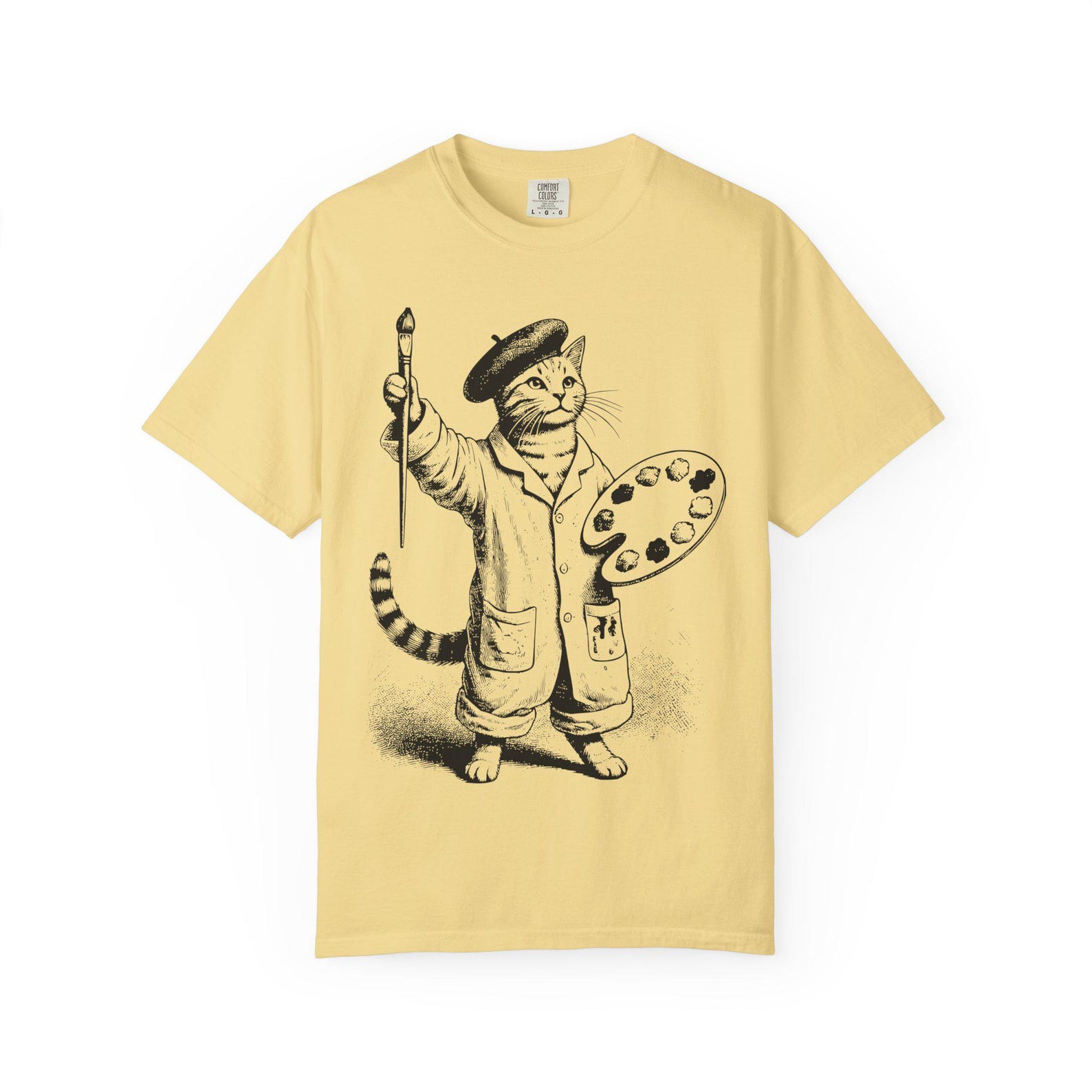 Artistic Cat Line Art T-Shirt: Painter Artist Gift M