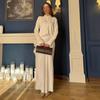 Spring and Autumn New European and American Women's Clothing Cross-border Satin Shirt Dress Women's Waist Long Fishtail Dress Long Dress