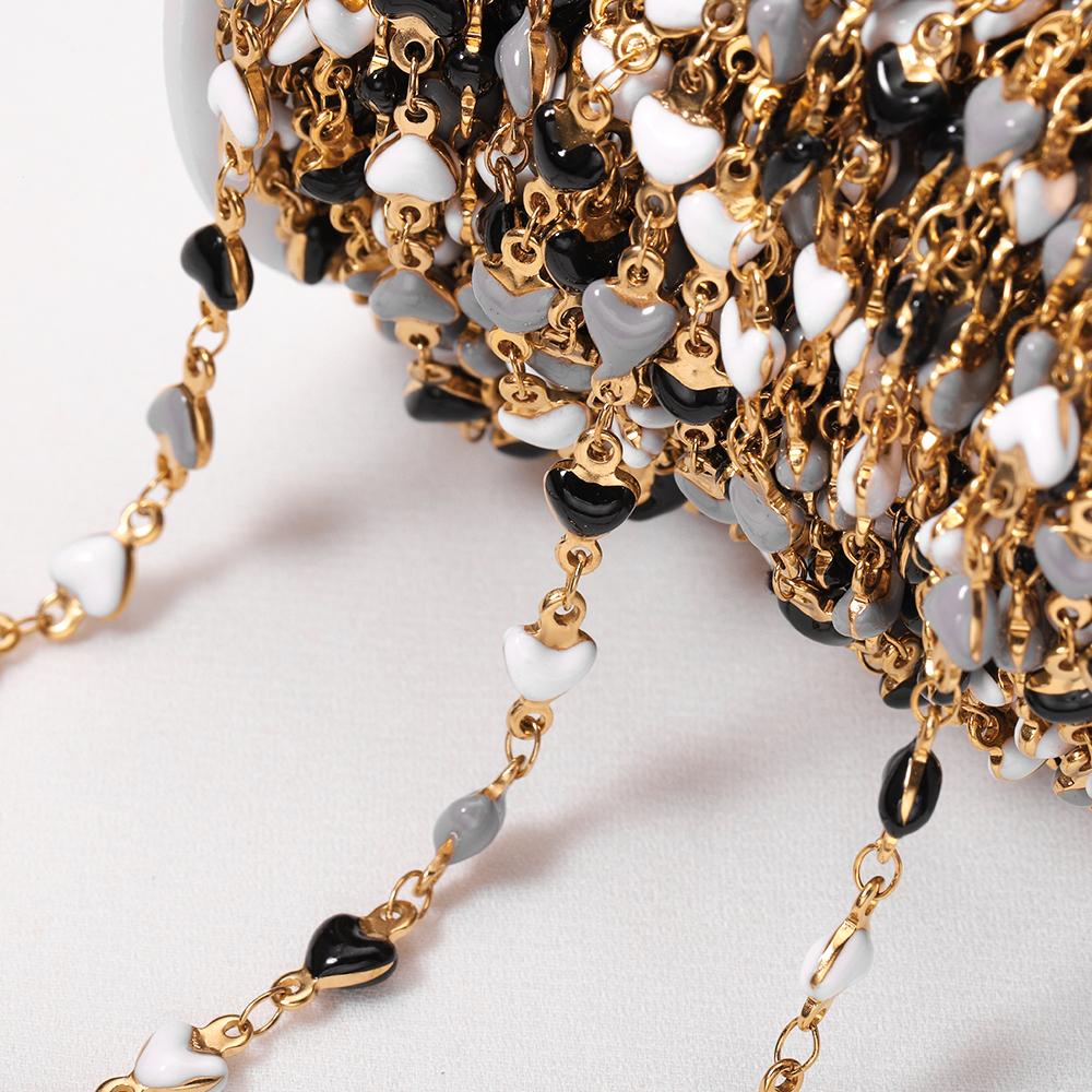 1meter Stainless Steel Enamel Black White Gray Love Heart Beads Chains for Necklace Bracelet Sweater Jewelry Making DIY