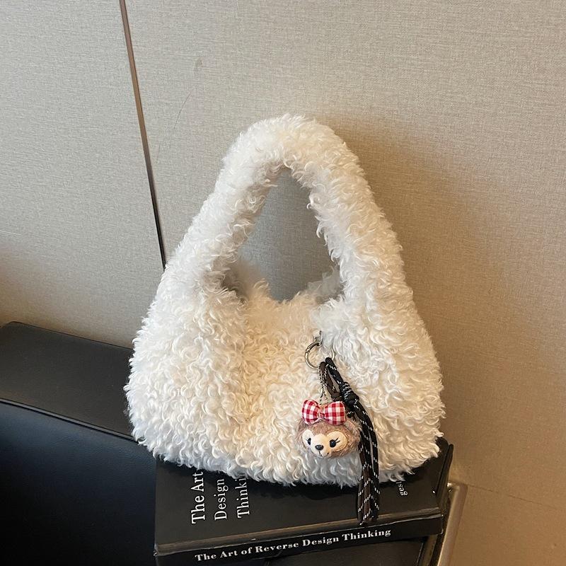 

Осенне-зимняя сумка-тоут из овечьей шерсти, женская, большой вместимости, универсальная, для поездок на работу, милая плюшевая сумка через плечо бежевый