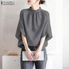 ZANZEA Women Casual Stand Collar Loose 3/4 Sleeve Solid Blouse