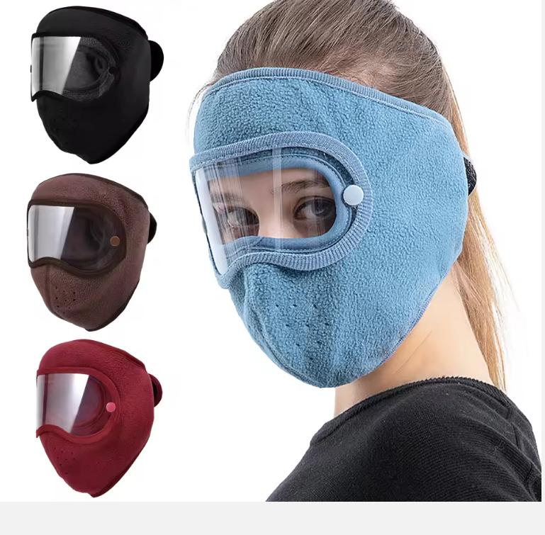 Winter Fleece Face Shield Cap With Goggles Anti-fog Windproof Warm Ski Cycling Mask Breathable Outdoors Sports Balaclava Unisex