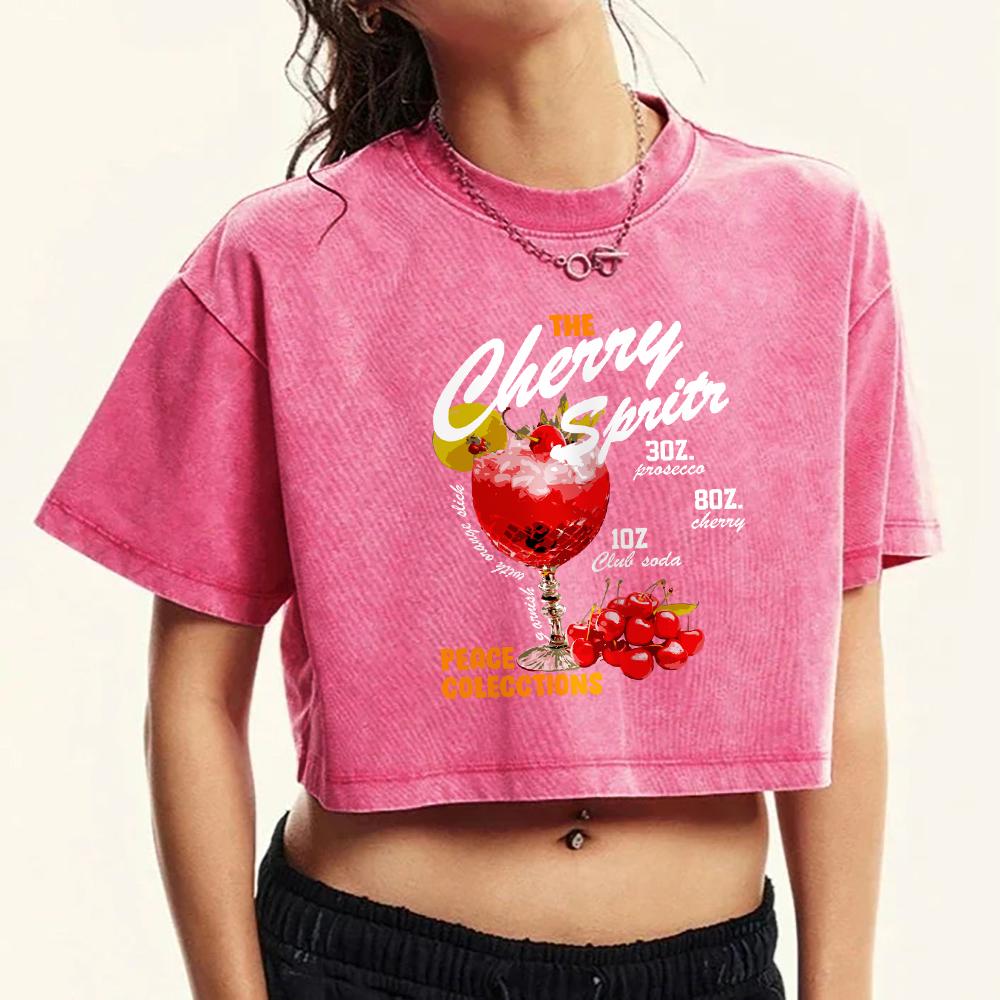

The Cherry Sprits Prints Women Washed Tee Shirts Hip Hop Summer T-Shirt Casual Crewneck Clothes Short Sleeve M