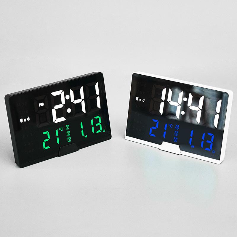 Simple narrow frame LED electronic clock photosensitive bedside alarm clock large screen temperature week multifunction clock 6627