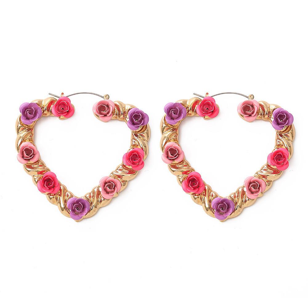 Stylish European American Heart Earrings Floral Design Ideal For Weddings And Anniversaries