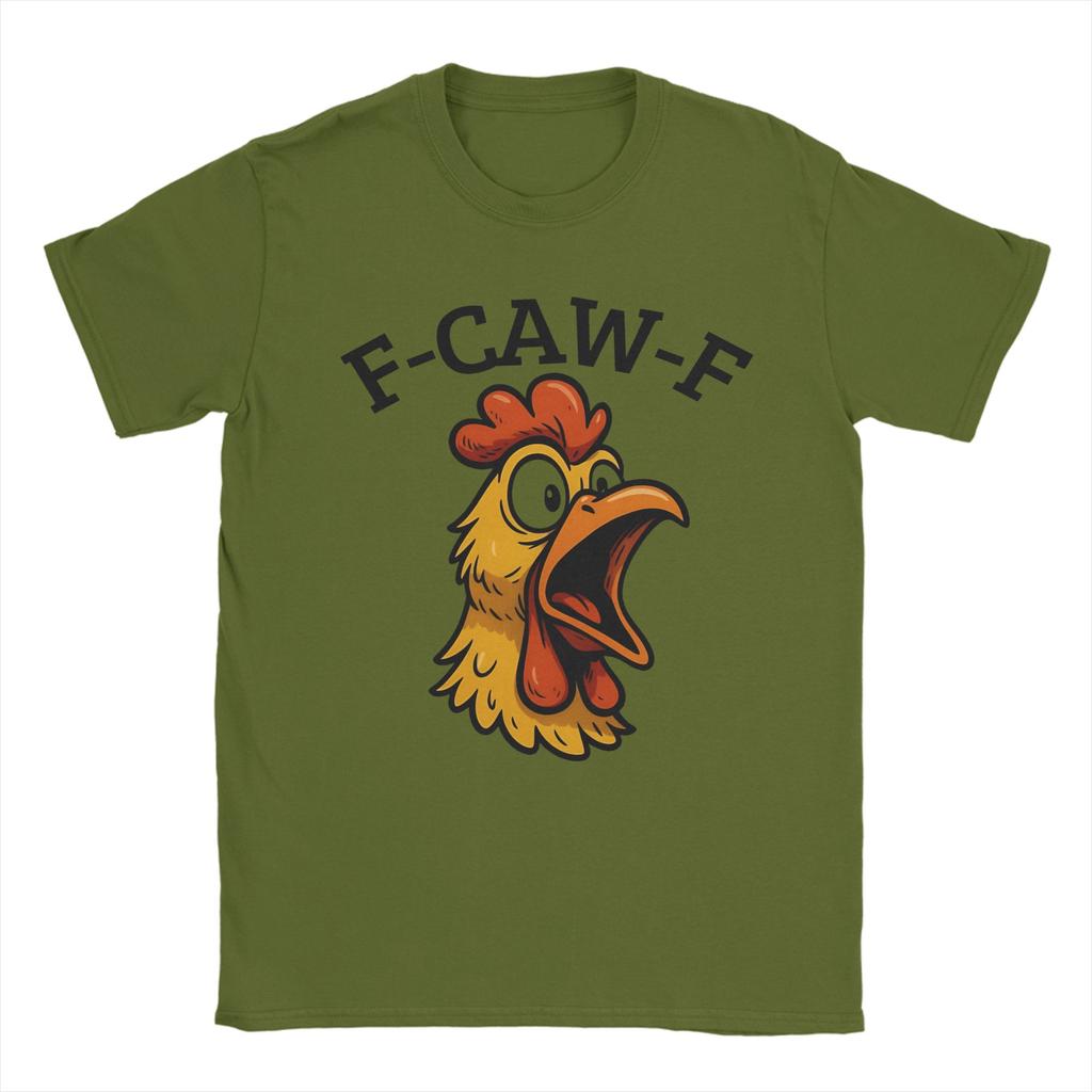 Funny F-Caw-F Screaming Chicken Meme T-Shirts for Men  Awesome 100% Cotton Tee Shirt Round Neck Short Sleeve T Shirt Unique Tops