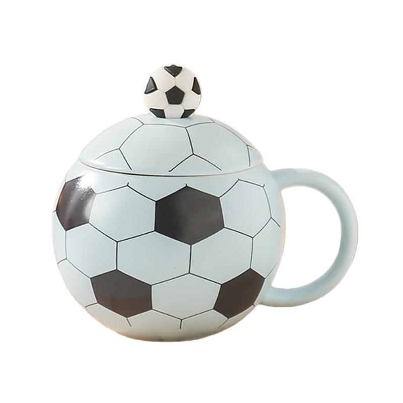 Funny Football Shape Drinking Mug 14oz Ceramic Cup with Lid Cover For Hot Cold Beverages And Display