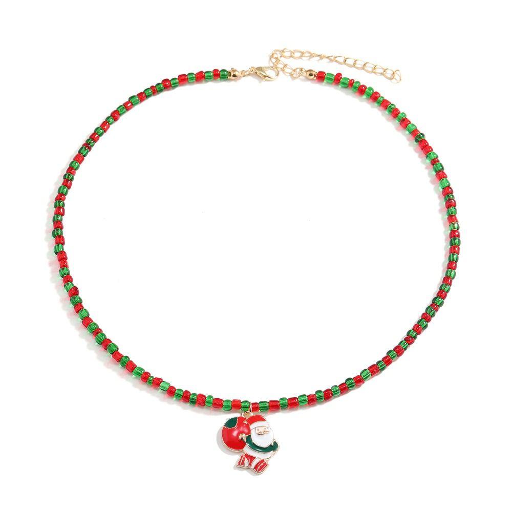 Santa Rice Beaded Chain Clavicle Chain Cartoon Pendant Choker All-match Christmas Necklace  Women