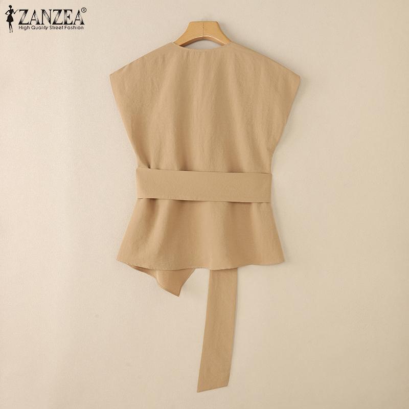 ZANZEA Women Casual V Neck Short Sleeve Side Button Irregular Loose Blouse