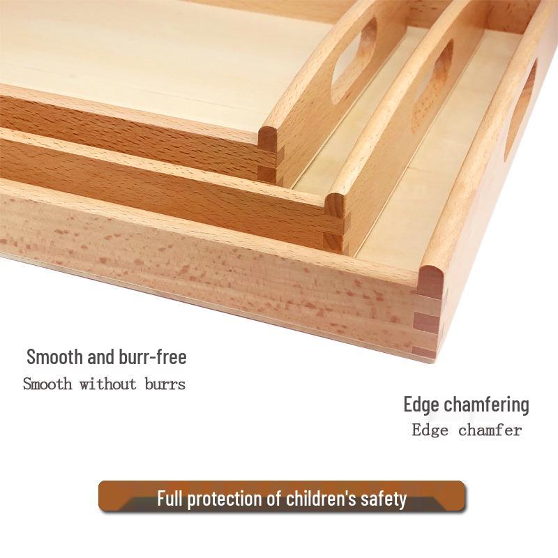 Montessori Wooden Tray for Early Education and Practical Life Activities - Beechwood Storage and Toy Tray for Kindergarten.