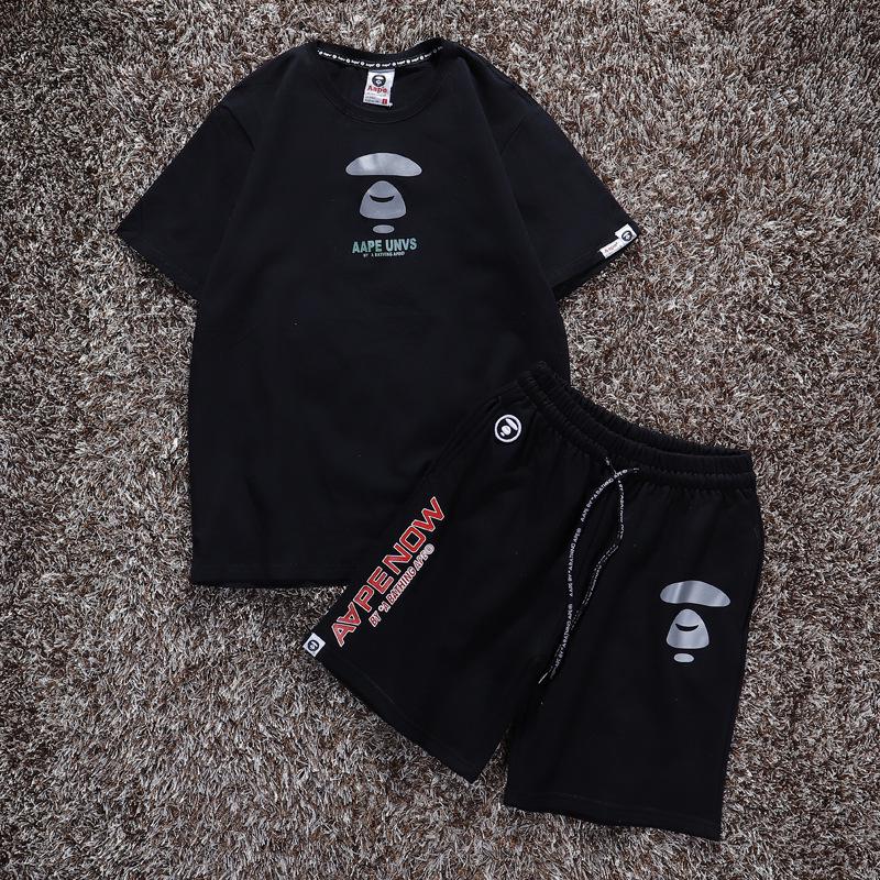 Ape Head AAP Men’s & Women’s Trendy 2-Piece Set: Reflective Loose Fit Shorts & Short-Sleeve T-Shirt