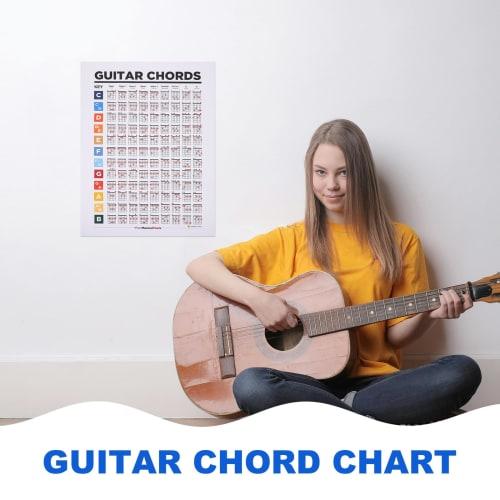 DECHOUS Gitarakkorddiagramplakat, Akkordkartplakat, 40x30cm, Musikkundervisning, Rivsikker, Lett å lese, for Hjem og Skole, Gitarleksjoner