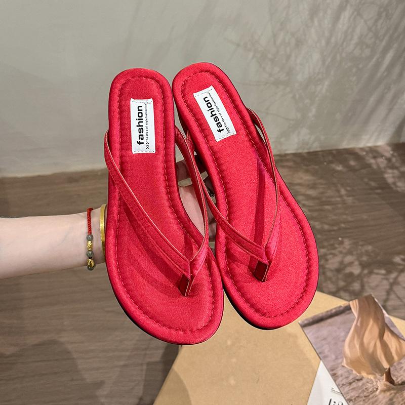 

Летние женские шлепанцы на танкетке с открытым носком, лаконичные, для вечеринок, платья, слайды, женские, для улицы, пляжа, сандалии 37 красный