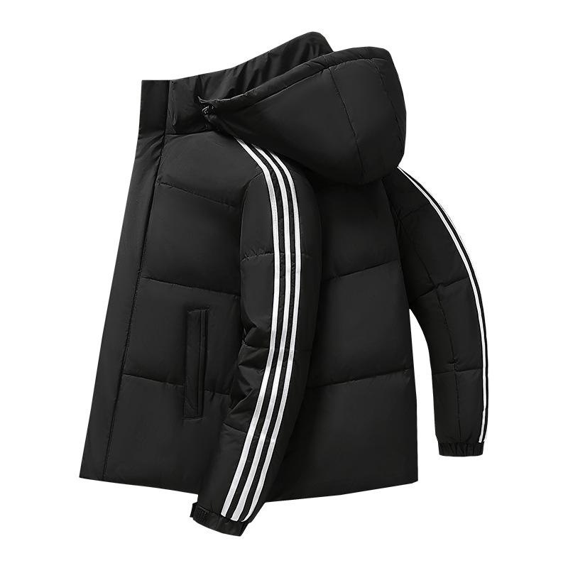 Унисекс пуховик Adidas с капюшоном и тремя полосками - Модный зимний пальто XXL чёрный