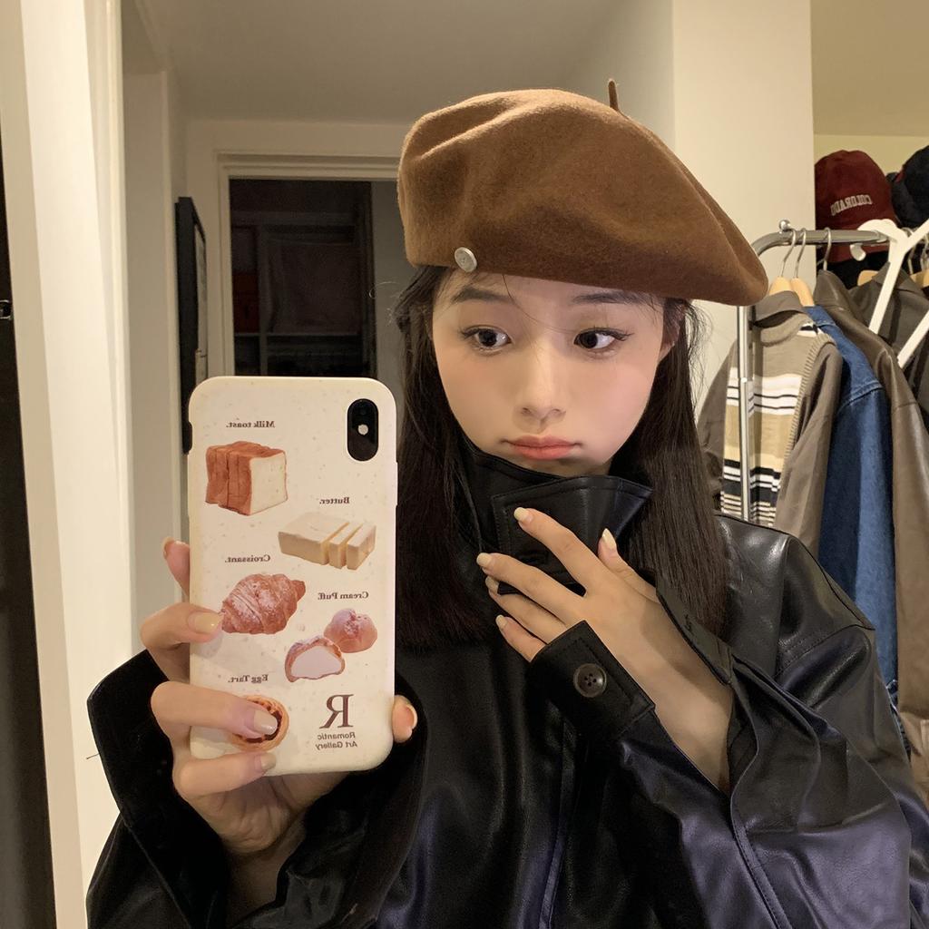 Autumn And Winter Metal Standard Wool Beret Female Korean Version Literary And Retro Painter Hat Showing Face Small Cloud Hat