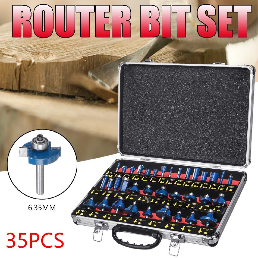 35PCS 1/4 Inch 6.35mm Shank Router Bit Set Trimming Machine Tool for Electric Trimmer Cutting Kit Wood Milling Cutter
