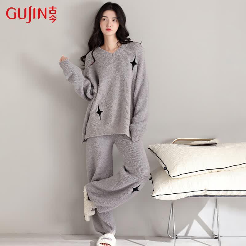 GUJIN Women s Warm Flannel Pajama Set One Size