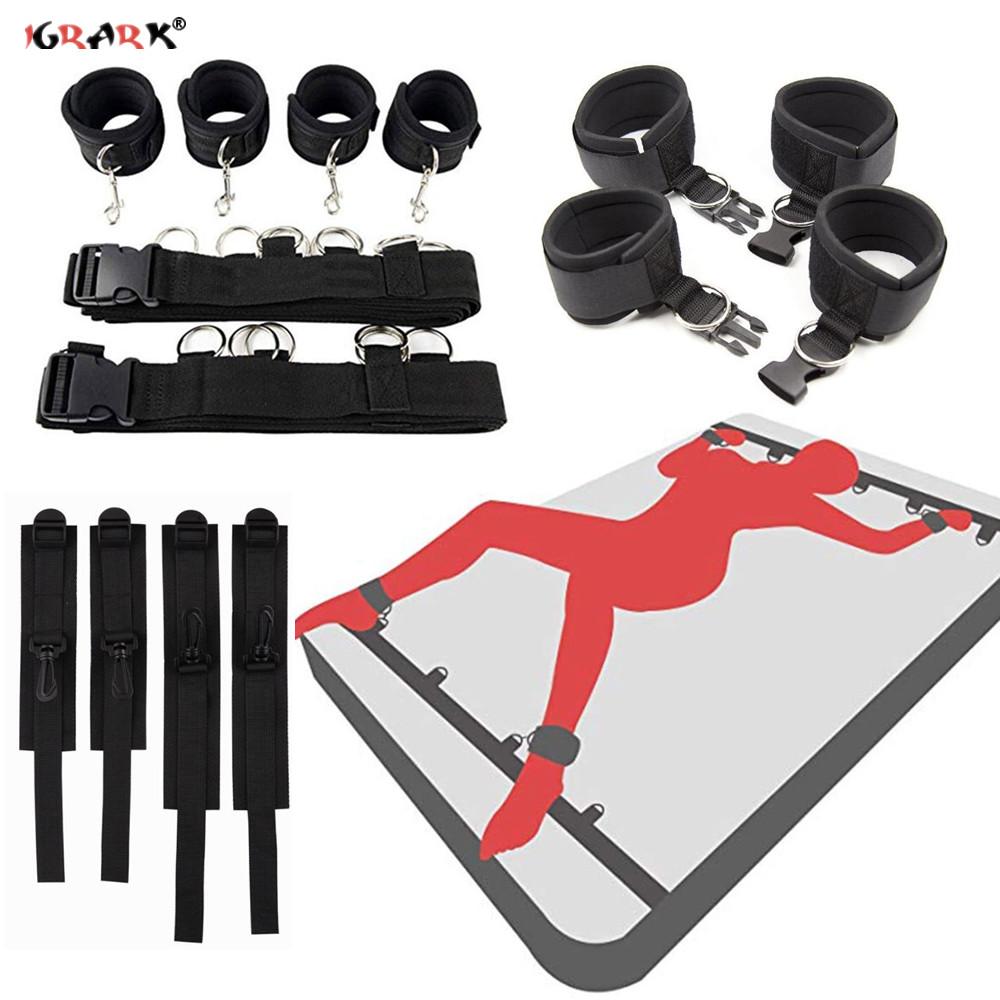 Bett BDSM Bondage Erotische Sexspielzeuge für Erwachsene für Frauen Paare Spiele Nylon Handschellen Fußfesseln Unter Sexspielzeug Sexuelles Zubehör