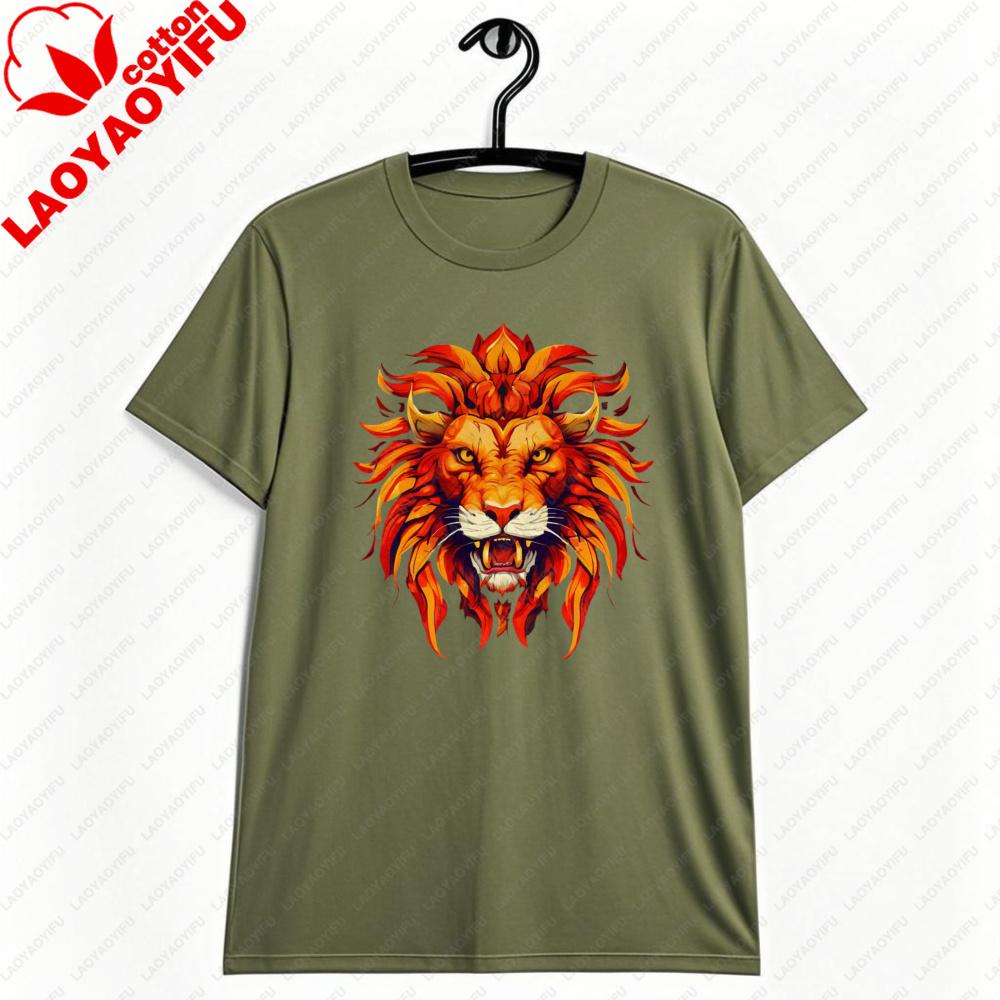 Vibrant Fire Lion Head Graphic Tshirt Retro Wild Animal Art African Lion Unisex Cotton Tee Unisex Crewneck Cotton Short Sleeve