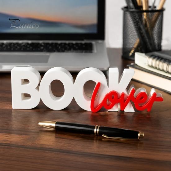 Bookshelf Decor for Reading Lovers 3D Printed Book Lover Ornament Decor, Letter Sign Minimalist Home Decoration Accessories Study Desk Corner Library,