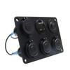 6 In 1 Aluminum Panel 12V Power Socket Power Outlet 4.2A Dual USB Charger LED Voltmeter Toggle Switch for Marine RV