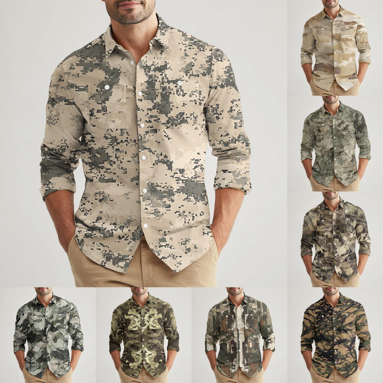 

Men s Loose Classic Lapel Multi-pocket Industrial Work Shirt Top L армія зелений колір