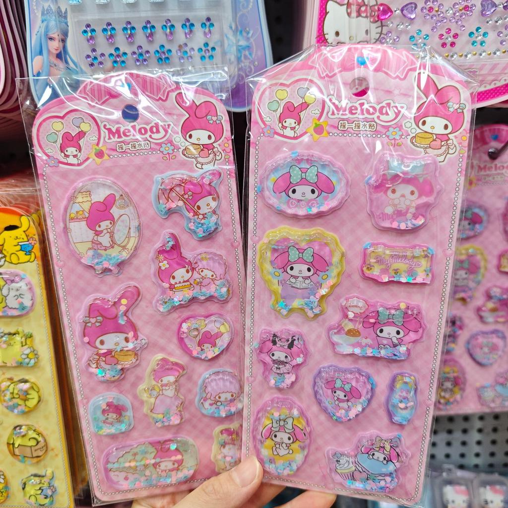 Cartoon Sanrio Hello Kitty 3D Shake Water Sticker Kuromi Cinnamoroll My Melody Crystal Decoration Handbook Student Stationery