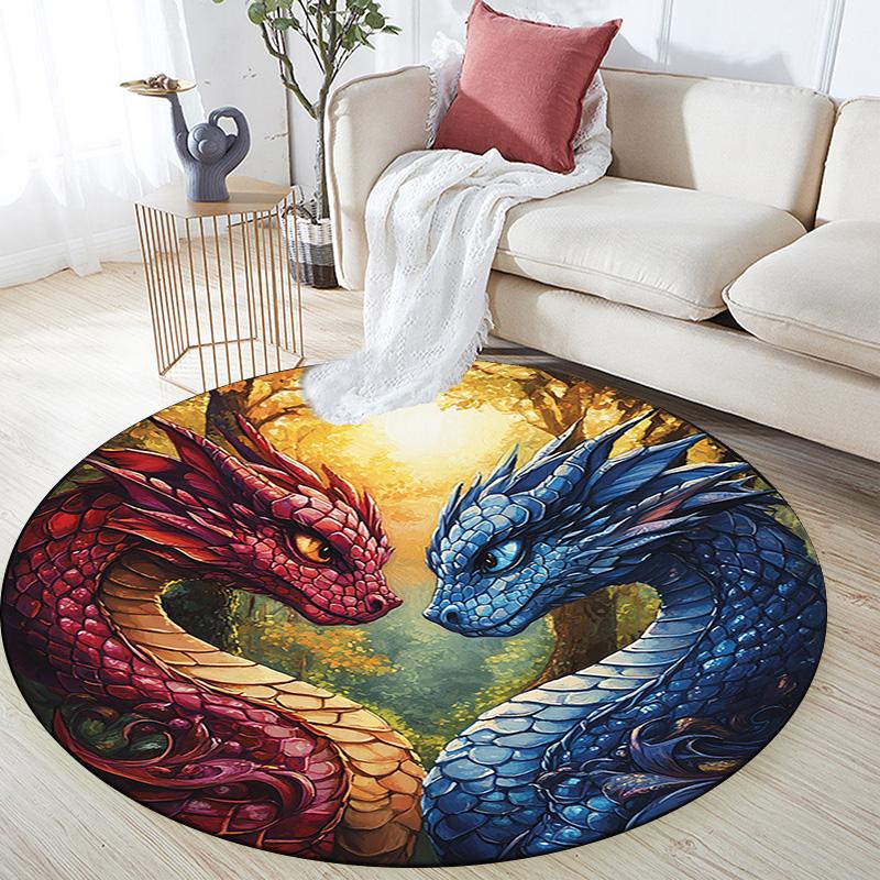 Dragon Artwork Round Area Rug,Carpet Rug for Living Room Bedroom Sofa Playroom Decor,Non-slip Floor Mat