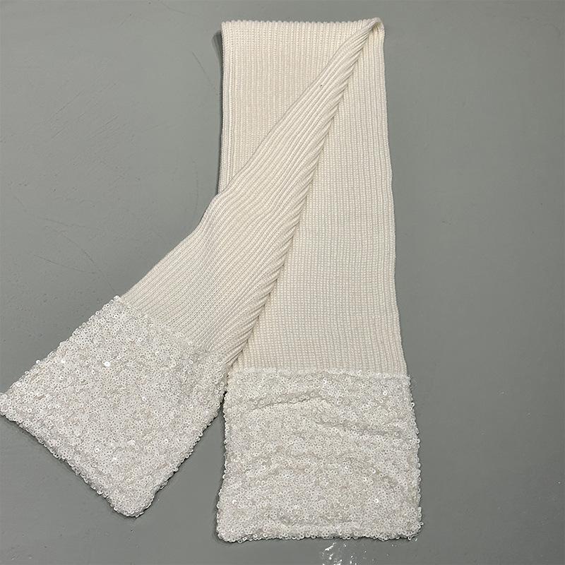 Pure cotton autumn and winter new scarf female high-end designer brand cotton sequined versatile knitted scarf