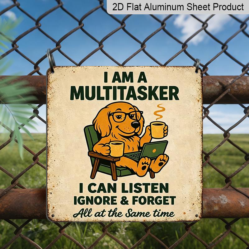 

2D Flat - 1pc Vintage Aluminium Metal Sign, Outdoor Decorative Wall Sign, Retro Tin Sign Style, Humor, I Am A Multitasker I Can Listen Ignore and 20*20cm
