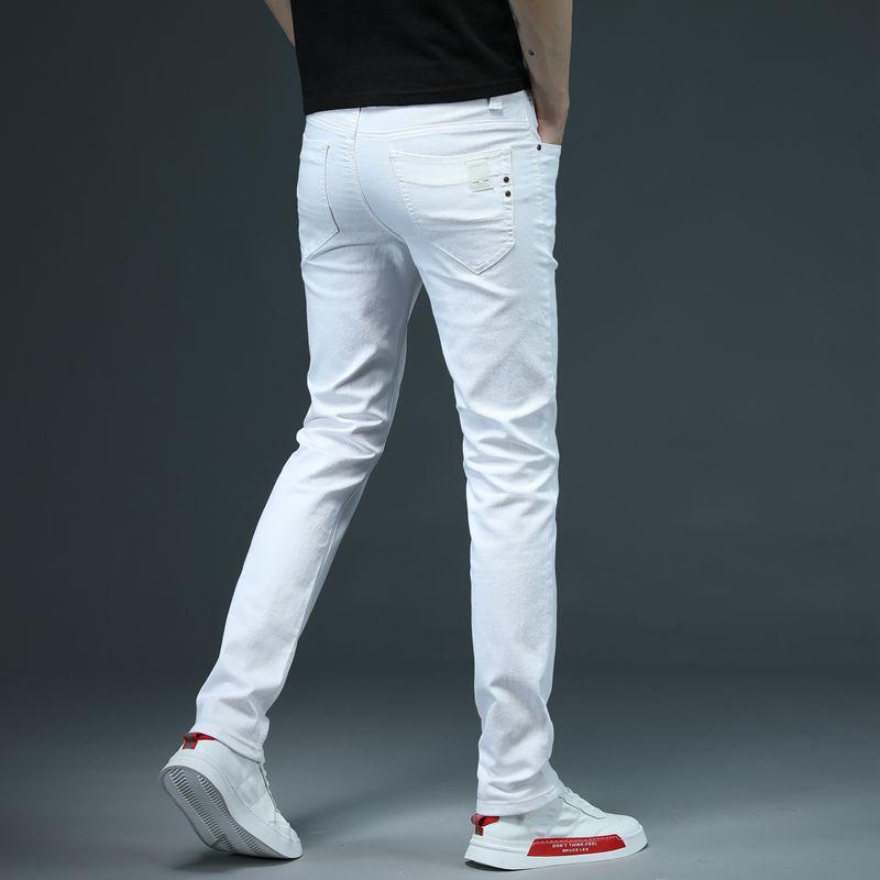 Men's White Slim-Fit Elastic Skinny Jeans - Trendy Long Pants for Spring/Summer 2024