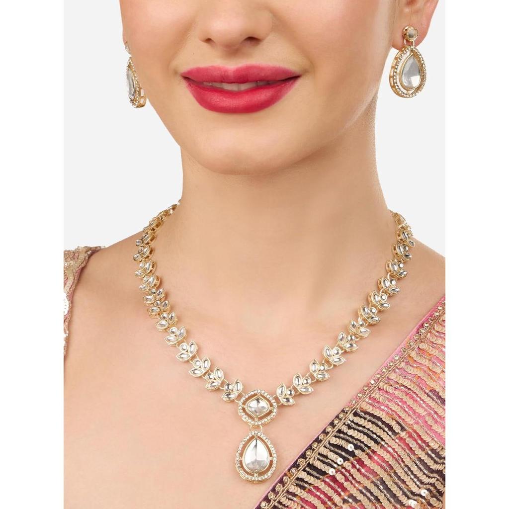 Tone Dazzling Stones Austrian Diamonds Embellished Necklace & Earring Set For Women